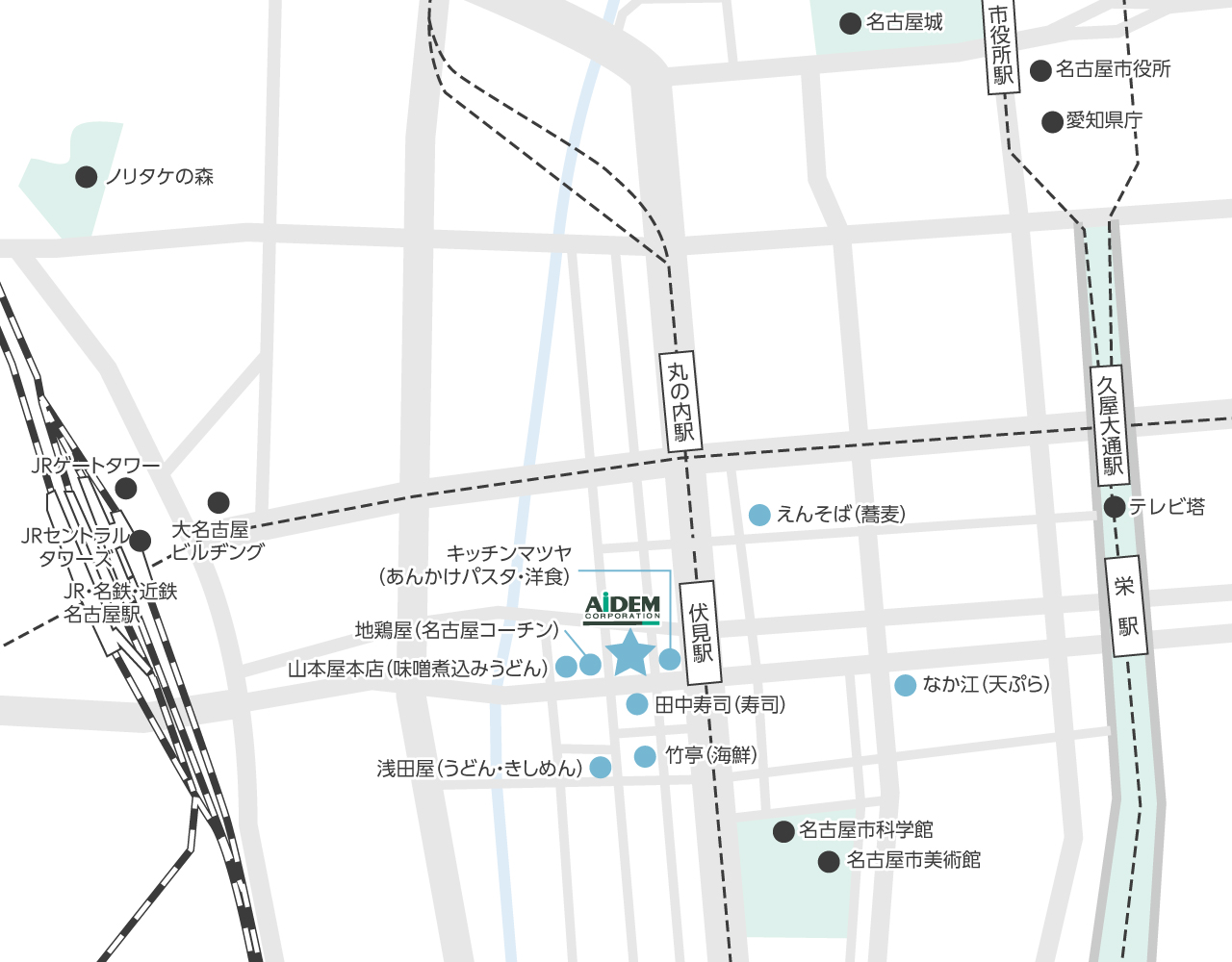 名古屋支社周辺の飲食店マップ