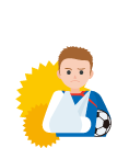 腕を骨折してギプスをしているサッカー選手